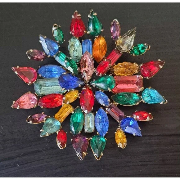 Vintage Fruit Salad Starburst Brooch Pin Prong Set 3" - Picture 1 of 7